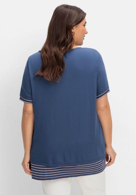 Sheego X Collection L. Longshirt In 2-in-1-Optik, Mit Rundhalsausschnitt - Dunkelblau Sheego