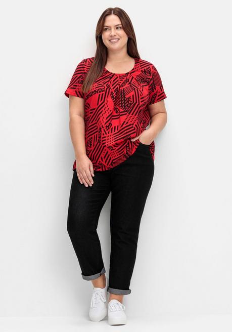 Sheego Longshirt In A-Linie, Mit Grafischem Muster - Rot Gemustert Sheego