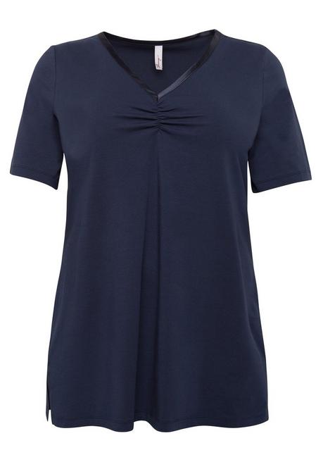 Sheego Longshirt In A-Linie Mit Raffung Am V-Ausschnitt - Marine Sheego