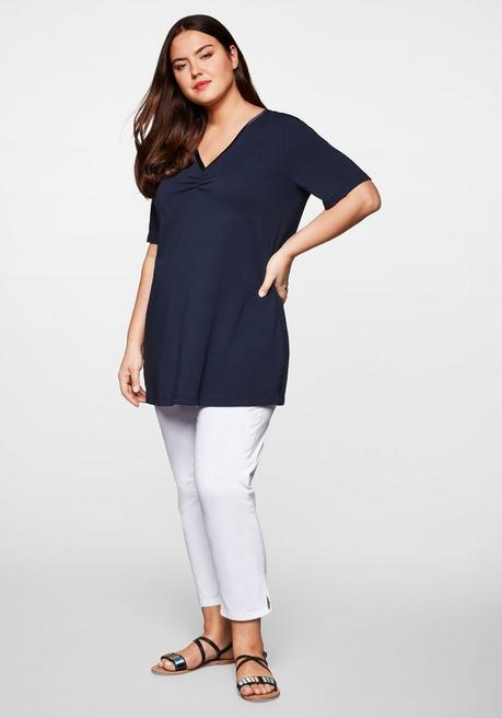 Sheego Longshirt In A-Linie Mit Raffung Am V-Ausschnitt - Marine Sheego
