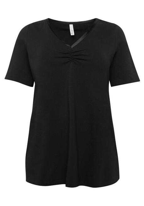 Sheego Longshirt In A-Linie Mit Raffung Am V-Ausschnitt - Schwarz Sheego