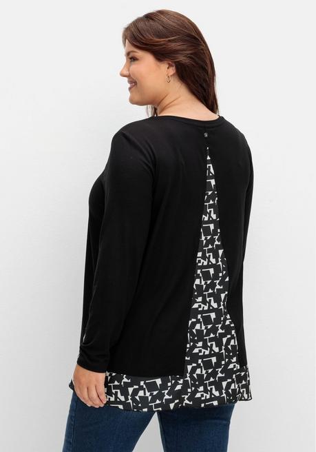 Sheego Longshirt In Lagenoptik, Mit Grafikprint-Einsatz - Schwarz-weiß Sheego