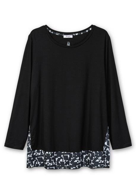 Sheego Longshirt In Lagenoptik, Mit Grafikprint-Einsatz - Schwarz-weiß Sheego