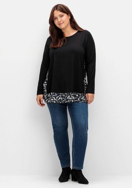 Sheego Longshirt In Lagenoptik, Mit Grafikprint-Einsatz - Schwarz-weiß Sheego