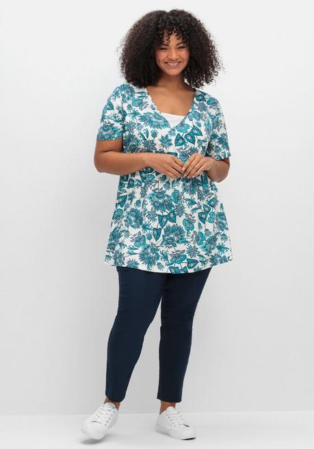 Sheego By Joe Browns Longshirt In Layeroptik, Mit Blumendruck - Weiß Gemustert Sheego