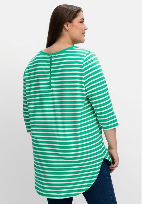 Sheego Longshirt In Oversized-Form Mit Streifen - Blattgrün-weiß Sheego