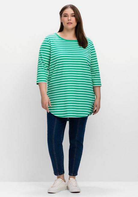 Sheego Longshirt In Oversized-Form Mit Streifen - Blattgrün-weiß Sheego