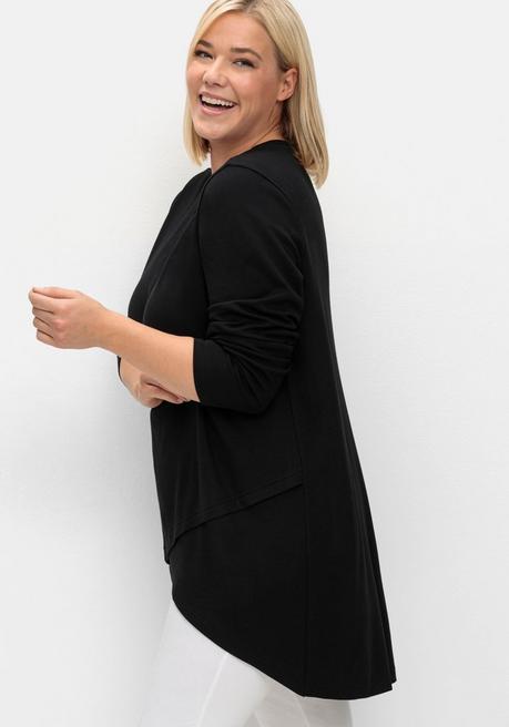 Sheego Longshirt In Wickeloptik, In Leichter A-Linie - Schwarz Sheego