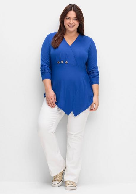 Sheego By Joe Browns Longshirt In Wickeloptik, Mit Zierknöpfen - Blau Sheego