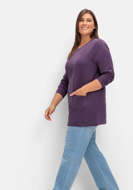 Sheego Longshirt Mit Aufgesetzten Taschen - Pflaume Sheego