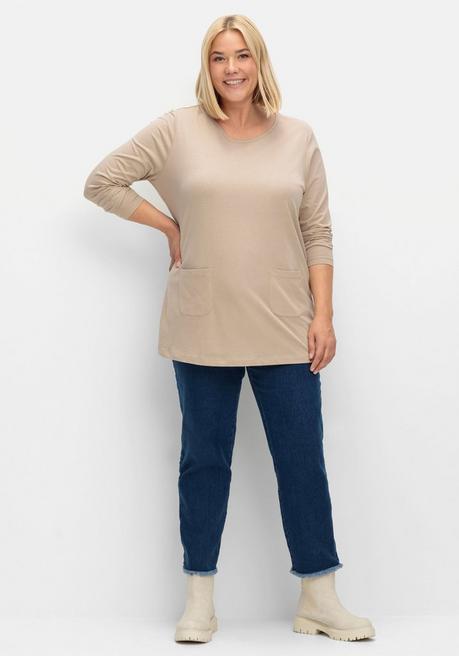 Sheego Longshirt Mit Aufgesetzten Taschen - Sand Sheego