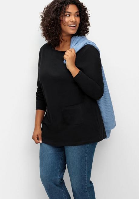 Sheego Longshirt Mit Aufgesetzten Taschen - Schwarz Sheego