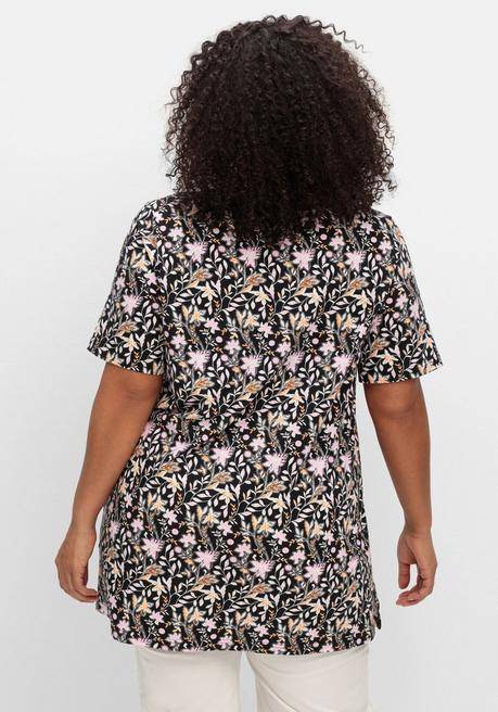 Sheego Longshirt Mit Blumendruck, In Leichter A-Linie - Schwarz Gemustert Sheego