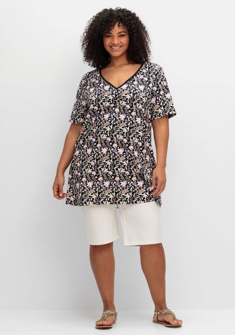 Sheego Longshirt Mit Blumendruck, In Leichter A-Linie - Schwarz Gemustert Sheego