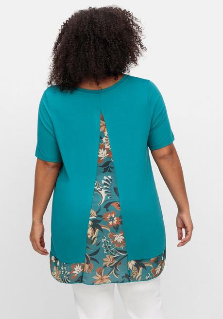 Sheego By Joe Browns Longshirt Mit Floral Bedruckten Crêpe- Einsätzen - Aqua Sheego