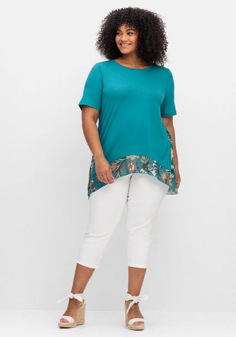 Sheego By Joe Browns Longshirt Mit Floral Bedruckten Crêpe- Einsätzen - Aqua Sheego