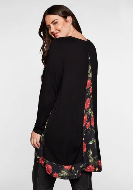 Sheego By Joe Browns Longshirt Mit Floral Bedruckten Einsätzen - Schwarz Sheego