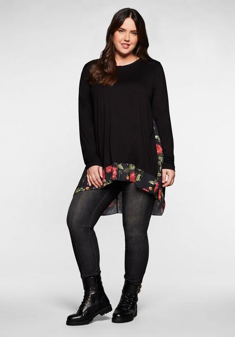Sheego By Joe Browns Longshirt Mit Floral Bedruckten Einsätzen - Schwarz Sheego