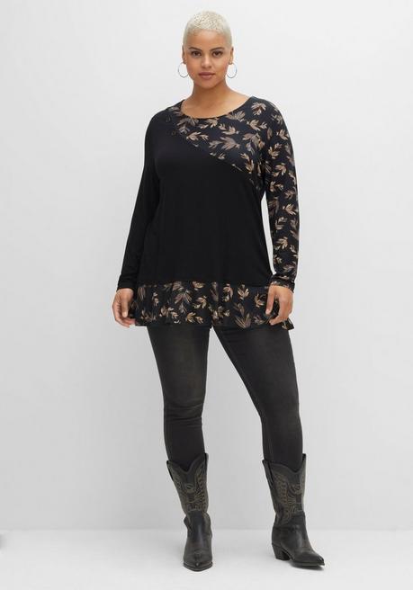Sheego By Joe Browns Longshirt Mit Floralem Druck, In Double-Layer-Optik - Schwarz Bedruckt Sheego