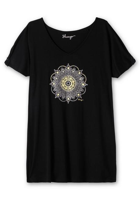 Sheego Longshirt Mit Frontdruck, In Oversized-Form - Schwarz Sheego