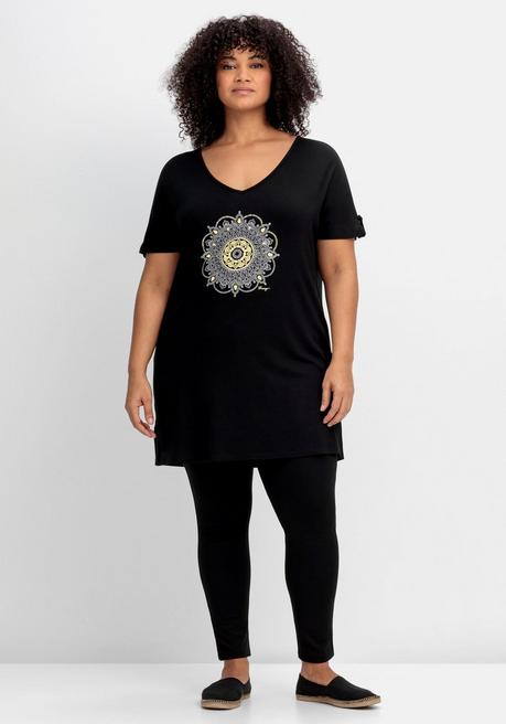 Sheego Longshirt Mit Frontdruck, In Oversized-Form - Schwarz Sheego