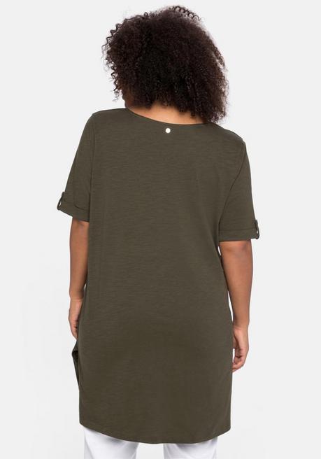 Sheego Longshirt Mit Geschlitztem Ausschnitt - Dunkeloliv Sheego