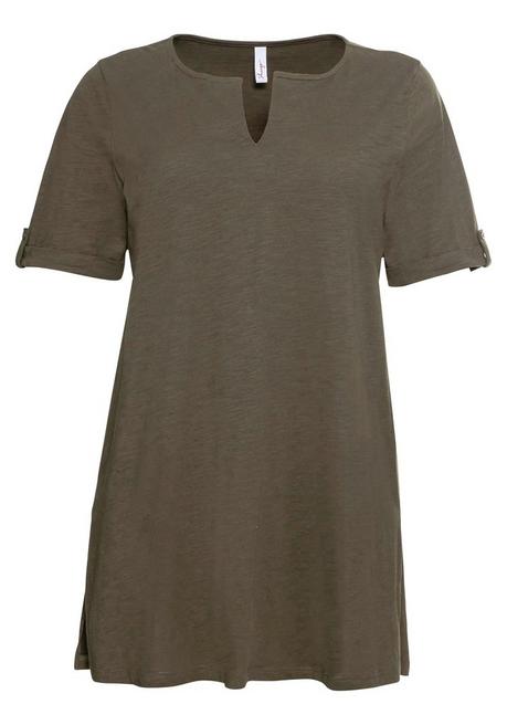 Sheego Longshirt Mit Geschlitztem Ausschnitt - Dunkeloliv Sheego