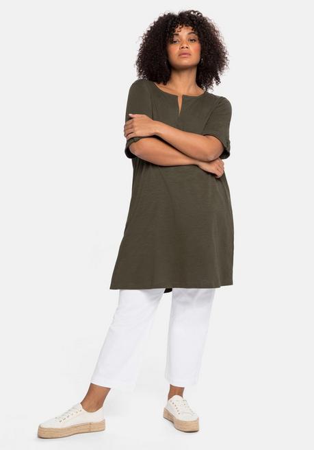 Sheego Longshirt Mit Geschlitztem Ausschnitt - Dunkeloliv Sheego