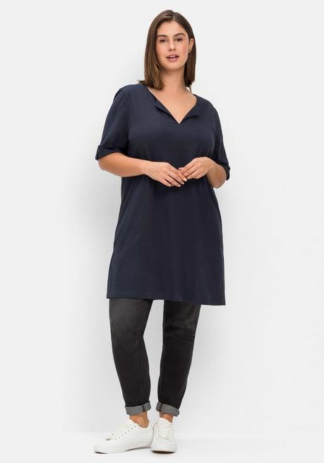 Sheego Longshirt Mit Geschlitztem Ausschnitt - Nachtblau Sheego