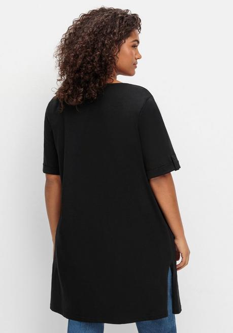 Sheego Longshirt Mit Geschlitztem Ausschnitt - Schwarz Sheego