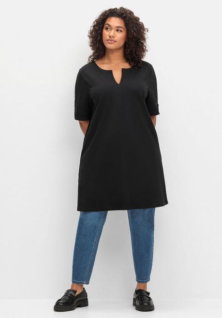Sheego Longshirt Mit Geschlitztem Ausschnitt - Schwarz Sheego