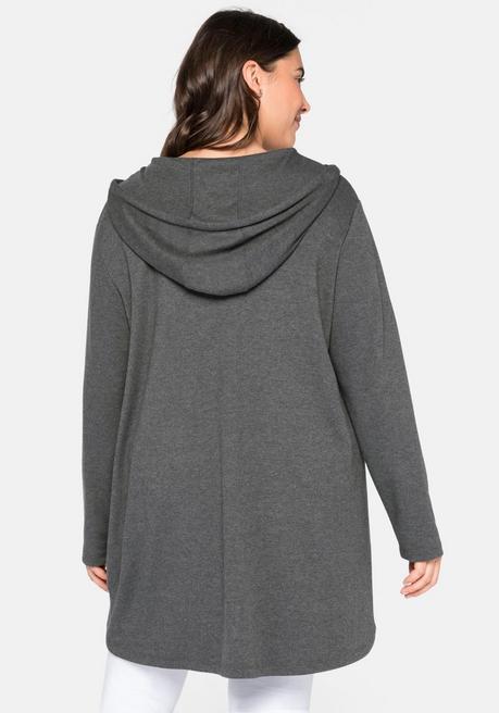 Sheego Longshirt Mit Kängurutasche, Im Vokuhila-Schnitt - Grau Meliert Sheego