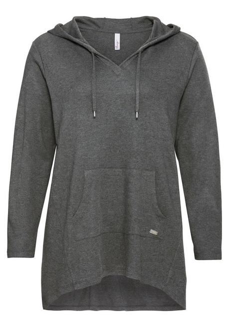 Sheego Longshirt Mit Kängurutasche, Im Vokuhila-Schnitt - Grau Meliert Sheego