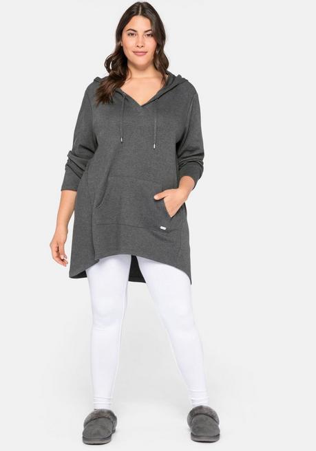 Sheego Longshirt Mit Kängurutasche, Im Vokuhila-Schnitt - Grau Meliert Sheego