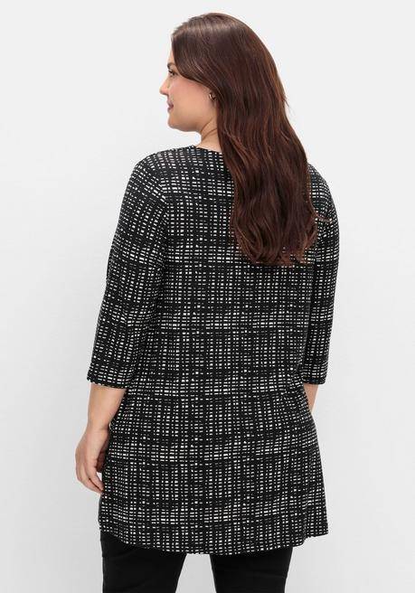 Sheego Longshirt Mit Print Und Wasserfall-Ausschnitt - Schwarz-weiß Sheego