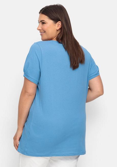 Sheego Longshirt Mit Zierknöpfen Am Ausschnitt - Mittelblau Sheego