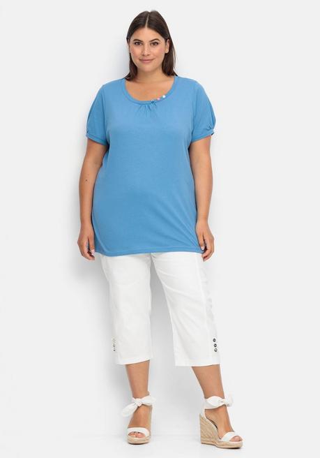 Sheego Longshirt Mit Zierknöpfen Am Ausschnitt - Mittelblau Sheego