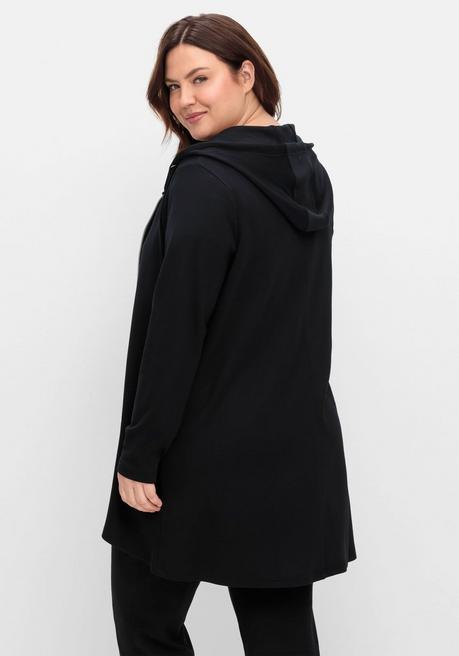 Sheego Longshirtjacke Mit Kapuze Und Kängurutasche - Schwarz Sheego