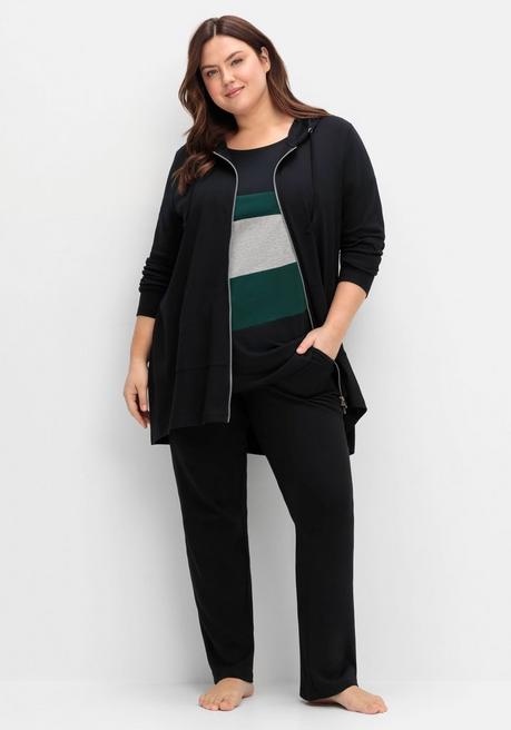 Sheego Longshirtjacke Mit Kapuze Und Kängurutasche - Schwarz Sheego