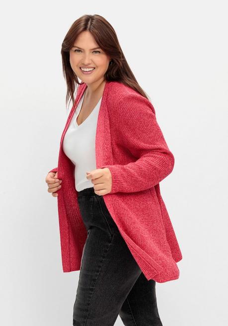 Sheego Longstrickjacke Im Patentstrickmuster - Magenta Meliert Sheego