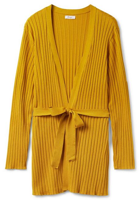 Sheego Longstrickjacke Im Rippstrickmuster, Mit Bindegürtel - Senfgelb Sheego