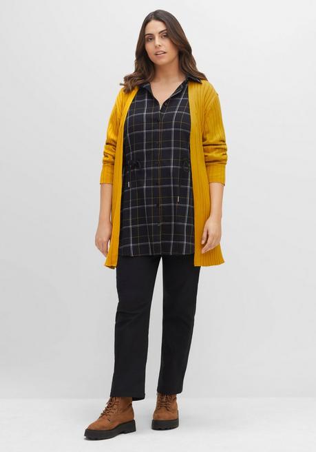 Sheego Longstrickjacke Im Rippstrickmuster, Mit Bindegürtel - Senfgelb Sheego