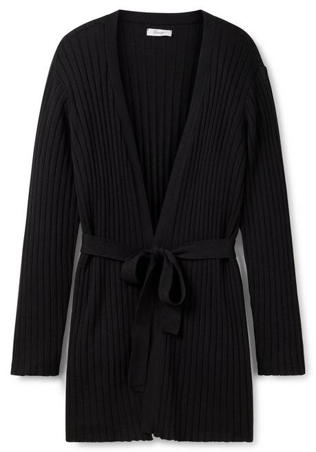 Sheego Longstrickjacke Im Rippstrickmuster, Mit Bindegürtel - Schwarz Sheego