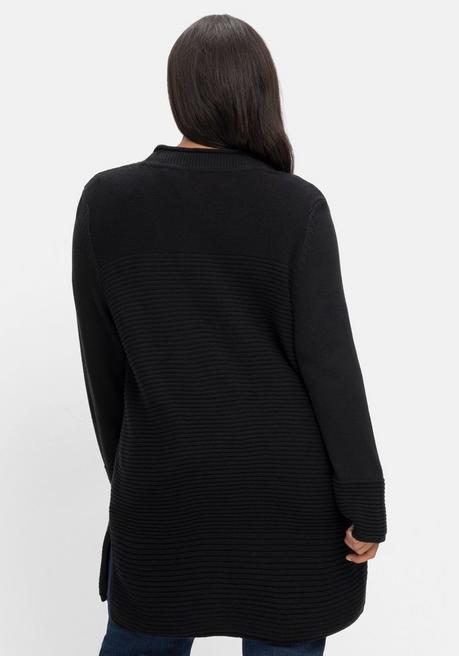 Sheego Longstrickjacke Im Strukturmix, Mit V-Ausschnitt - Schwarz Sheego