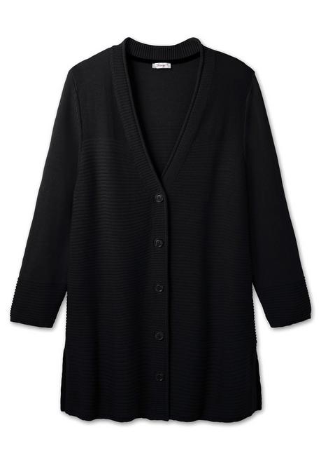 Sheego Longstrickjacke Im Strukturmix, Mit V-Ausschnitt - Schwarz Sheego