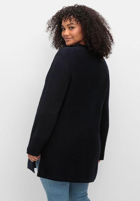 Sheego Longstrickjacke Im Strukturmix, Mit V-Ausschnitt - Tiefblau Sheego