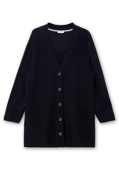 Sheego Longstrickjacke Im Strukturmix, Mit V-Ausschnitt - Tiefblau Sheego