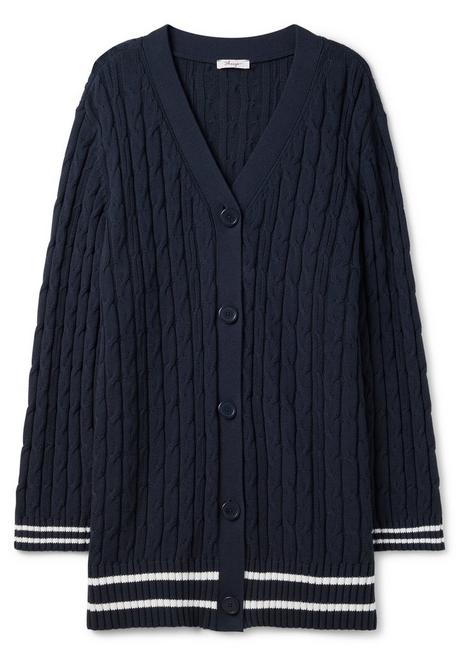 Sheego Longstrickjacke Im Zopfmuster, Mit Streifen-Bündchen - Nachtblau Sheego