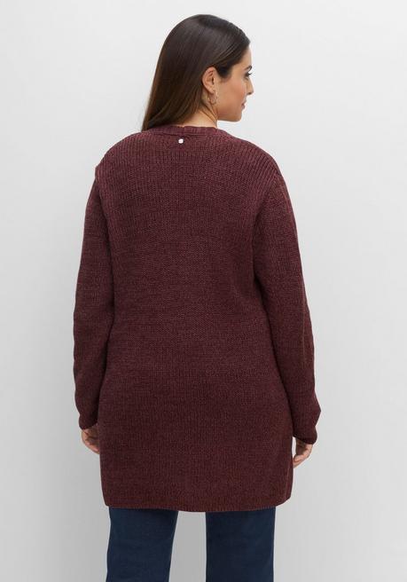 Sheego Longstrickjacke In A-Linie, Offene Form - Weinrot Meliert Sheego