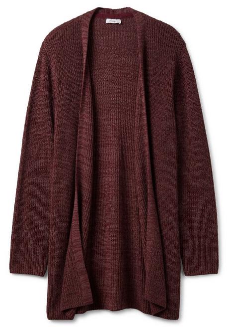 Sheego Longstrickjacke In A-Linie, Offene Form - Weinrot Meliert Sheego